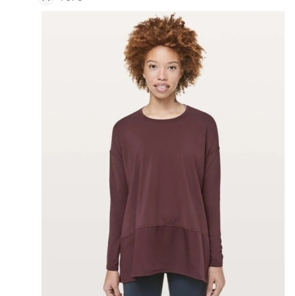 Lululemon Ease Of Mind Maroon Lightweight Long Casual Athletic Shirt dark redish